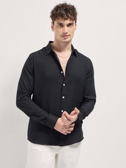 The Bear House - Mens Black Solid Slim Fit Casual Shirt