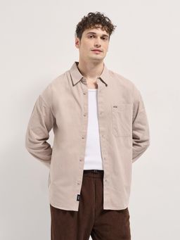 The Bear House - Mens Beige Solid Relaxed Fit Shacket