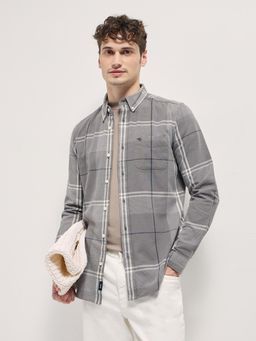 The Bear House - Mens Grey Cotton Checks Slim Fit Shacket