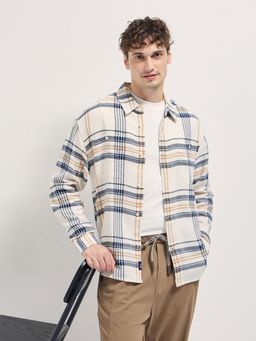 The Bear House - Mens Blue Cotton Checks Relaxed Fit Shirt