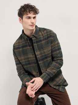 The Bear House - Mens Brown Cotton Checks Flannel Shirt