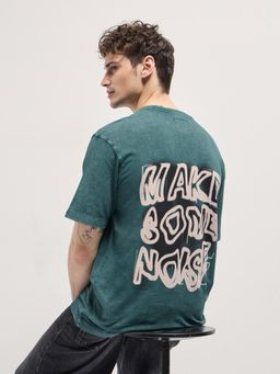 The Bear House - Mens Green Cotton Graphic Printed Oversize T-Shirt