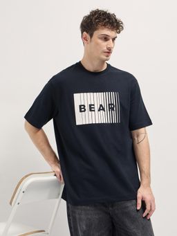 The Bear House - Mens Black Cotton Graphic Printed Oversize T-Shirt