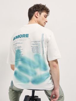 The Bear House - Mens White Cotton Graphic Printed Oversize T-Shirt