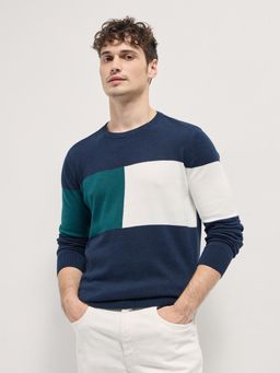 The Bear House - Mens Multi-Color Cotton Slim Fit Round Neck Sweater