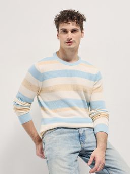 The Bear House - Mens Multi-Color Cotton Stripes Slim Fit Sweater