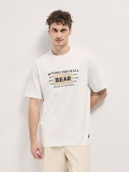 The Bear House - Mens White Cotton Graphic Printed Oversize T-Shirt
