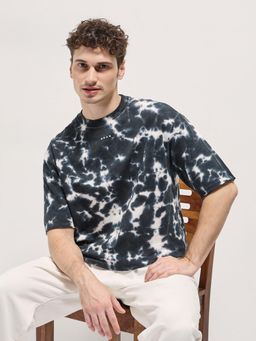 The Bear House - Mens Black Cotton Tie and Dye Oversize T-Shirt