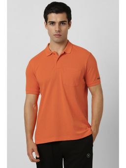Van Heusen - Men Orange Solid Collar Neck Polo T-Shirt