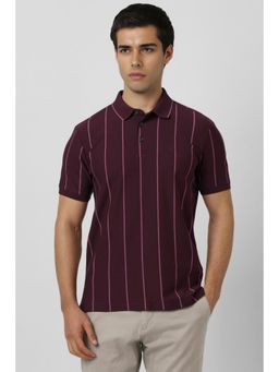 Van Heusen - Men Maroon Stripe Collar Neck Polo T-Shirt