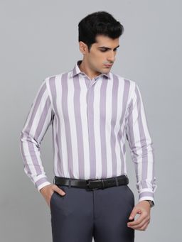 Wyre - Slim Fit Stripes Purple Poly Viscose Party Wear Shirt