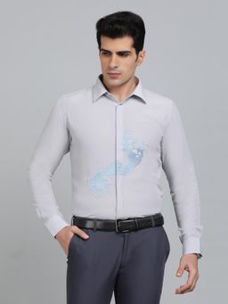 Wyre - Slim Fit Solid Light Grey Polyester Party Wear Shirt