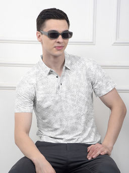 CRIMSOUNE CLUB - Men Blue Printed Polo Neck T-Shirt