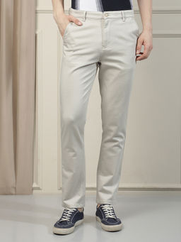CRIMSOUNE CLUB - Men Beige Cotton Self Design Trouser