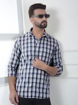 CRIMSOUNE CLUB - Men Blue Cotton Checks Shirt