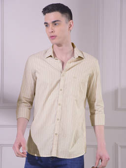 CRIMSOUNE CLUB - Beige Cotton Full Sleeves Shirt