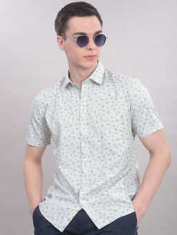 CRIMSOUNE CLUB - Green Printed Half Sleeves Slim Shirt