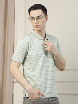 CRIMSOUNE CLUB - Men Beige Horizontal Stripes Polo Neck T-Shirt