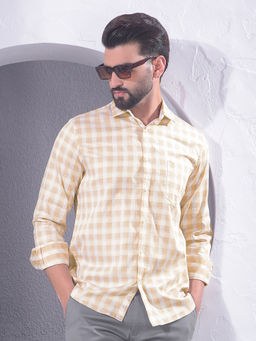 CRIMSOUNE CLUB - Men Tan Checked Shirt