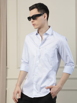 CRIMSOUNE CLUB - Men Blue Geometric Print Shirt