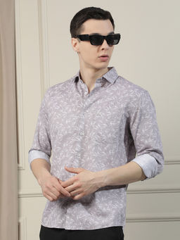 CRIMSOUNE CLUB - Men Purple Floral Print Shirt