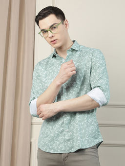 CRIMSOUNE CLUB - Men Green Floral Print Shirt