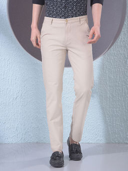 CRIMSOUNE CLUB - Men Beige Cotton Stripes Regular Pant