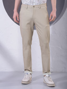 CRIMSOUNE CLUB - Men Beige Polyester Blend Solid Slim Pant