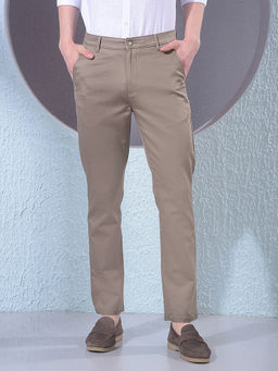 CRIMSOUNE CLUB - Men Khaki Cotton Solid Slim Pant