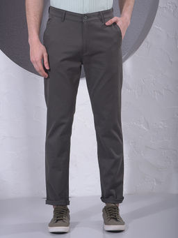 CRIMSOUNE CLUB - Men Olive Cotton Solid Slim Pant