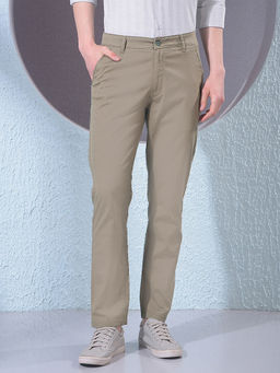 CRIMSOUNE CLUB - Men Olive Cotton Self Design Slim Pant