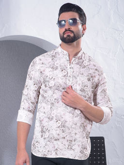CRIMSOUNE CLUB - Green Floral Print Linen Short Kurta