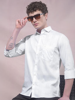 CRIMSOUNE CLUB - Men White Jacquard Pure Cotton Shirt