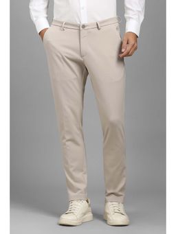 Louis Philippe - Men Beige Textured Flat Front Casual Trousers