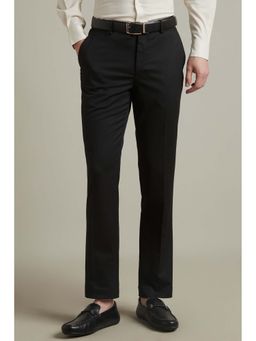Louis Philippe - Men Black Slim Fit Textured Flat Front Formal Trouser