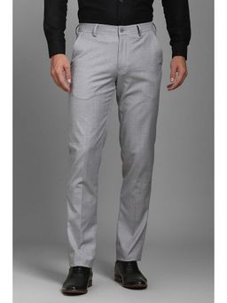 Louis Philippe - Men Grey Textured Flat Front Formal Trousers