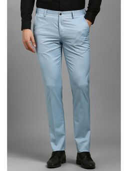 Louis Philippe - Men Light Blue Textured Flat Front Formal Trousers