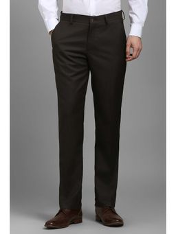 Louis Philippe - Men Brown Textured Flat Front Formal Trousers