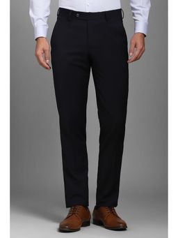 Louis Philippe - Men Navy Blue Flat Front Formal Trousers
