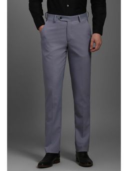 Louis Philippe - Men Grey Textured Flat Front Formal Trousers