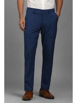 Louis Philippe - Men Blue Solid Flat Front Formal Trousers