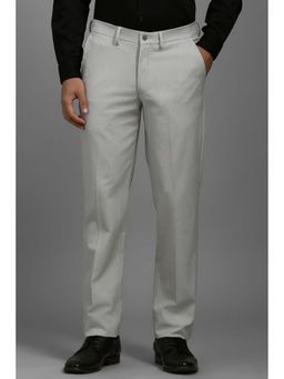 Louis Philippe - Men Grey Slim Fit Textured Flat Front Formal Trousers