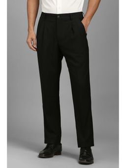 Louis Philippe - Men Black Solid Pleated Formal Trousers