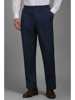 Louis Philippe - Men Navy Solid Pleated Formal Trousers