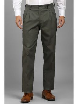 Louis Philippe - Men Olive Solid Pleated Formal Trousers