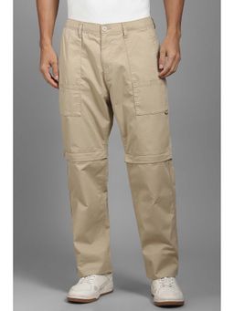 Louis Philippe - Men Beige Solid Flat Front Casual Trackpants