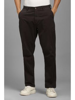 Louis Philippe - Men Brown Solid Flat Front Casual Trousers