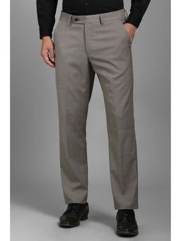 Louis Philippe - Men Grey Slim Fit Textured Flat Front Formal Trousers