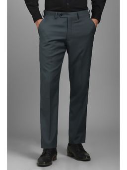 Louis Philippe - Men Grey Solid Flat Front Formal Trousers