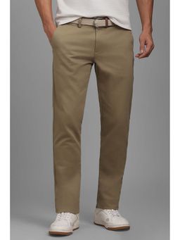 Louis Philippe - Men Khaki Slim Tapered Fit Solid Flat Front Casual Trousers